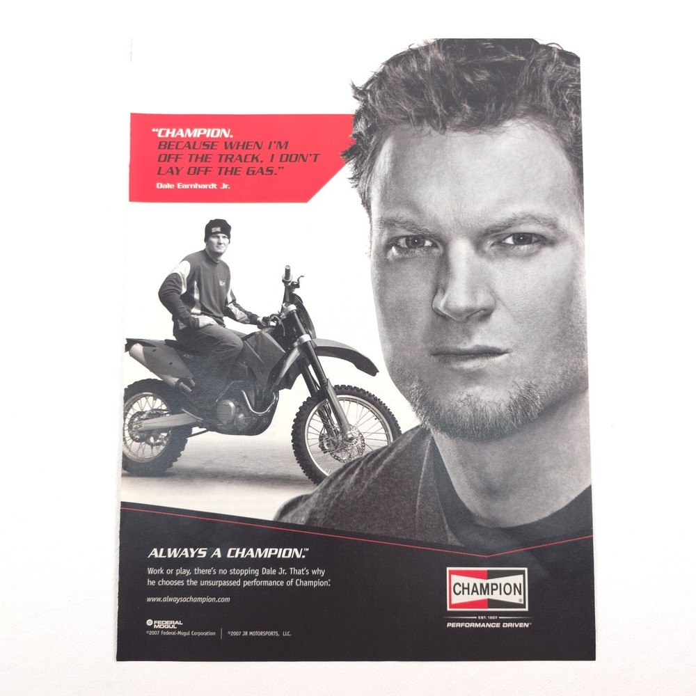 CHAMPION Advertising Print Ad Dale Earnhardt Jr Dirt Bike Garage Art 2000s